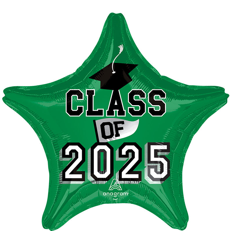 18 Inch Class of 2025 Green Made by Anagram Uninflated Foil/Mylar Balloon Manufactured by Anagram Balloons International.