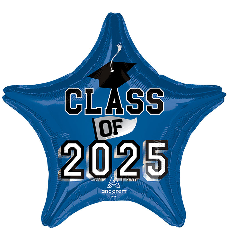 18 Inch Class of 2025 Blue Made by Anagram Uninflated Foil/Mylar Balloon Manufactured by Anagram Balloons International.