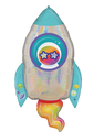 Le ballon holographique SuperShape Outer Space de 29 pouces d'Anagram/MD présente une fusée brillante avec des ailerons bleus, des flammes colorées et des graphiques autocollants tels qu'un signe de paix, un visage d'extraterrestre, un smiley et un astronaute aux lunettes d'étoiles.