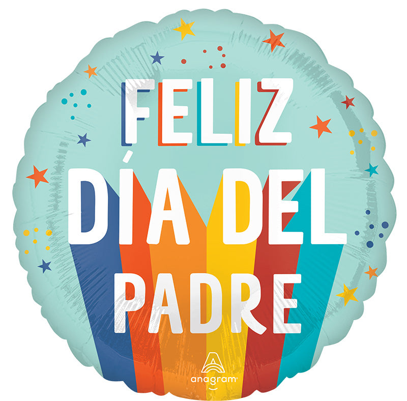 18 Inch Playful Stripes Feliz Dia Del Padre Made by Anagram Uninflated Foil/Mylar Balloon Manufactured by Anagram Balloons International.