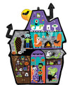 El globo de papel de aluminio Anagram/MD 27" SuperShape Haunted Manor presenta una colorida casa encantada de dibujos animados con monstruos, esqueletos, calabazas, una bruja y decoraciones de Halloween que incluyen murciélagos, telarañas, calderos y una luna llena.
