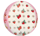 The 16" Orbz Strawberry Shortcake Foil Balloon by Anagram/MD features a pink and white design with strawberries, white flowers, and a cartoon girl holding a basket of strawberries.