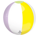 The 16" Orbz Clear Pastel Beach Club Foil Balloon by Anagram/MD features alternating white, yellow, light purple, and light green panels and displays the Anagram logo near the bottom.