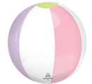 The 16" Orbz Clear Pastel Beach Club Foil Balloon by Anagram/MD features alternating pastel panels of light purple, white, pink, and green, with the Anagram logo near the bottom.