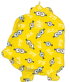 El Globo de 24" SuperShape Minions 3 Foil de Anagram/MD es amarillo, tiene forma de Minion, presenta múltiples ojos con gafas negras y tiene "Bello" en letra blanca repetida por toda la superficie.