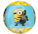 Le ballon Orbz Minions 3 d'Anagram/MD représente un Minion de Despicable Me en salopette bleue tenant un appareil photo, sur un fond jaune et bleu avec des graphismes amusants de Minions.