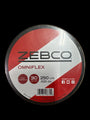 A spool of Decochamp/Zebco Deco Fishing Line, 30 lbs strength, 250 yards long, .023 inch diameter. The label is red and white with Decochamp branding and social media icons.