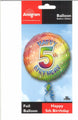 Globo de mylar de 18″ con el mensaje Feliz 5.º cumpleaños, en su embalaje original, de forma redonda y con un estampado de arcoíris.