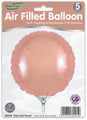 A pack of five Oaktree 9" rose gold round foil balloons, air-fill only with self-sealing valves. The packaging features a UK flag symbol.