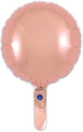 The Oaktree 9" Rose Gold Round Foil Balloon features a shiny finish, small inflation tail, and a self-sealing valve. Sold airfill only in packs of 5.