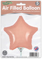 Pack of 5 Oaktree 9" rose gold star foil balloons with self-sealing valve, air-fill only. Features Oaktree branding and UK flag logo.