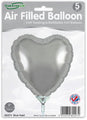 The Oaktree 9" silver heart foil balloons come in a pack of 5, each with a self-sealing valve for easy refilling. Air-fill only, packaged with UK flag branding on the label.