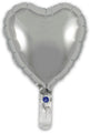 The 9" Airfill Only Silver Heart Foil Balloon by Oaktree features a self-sealing valve and reflective silver surface, shown against a white background. Sold in packs of 5.