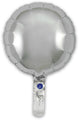 The Oaktree 9" airfill-only silver round foil balloon (5 per pack) features a reflective surface and a long tail, with a self-sealing valve, shown against a plain white background.