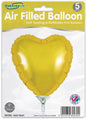 A pack of five Oaktree 9" gold heart-shaped foil balloons with self-sealing valves, air-fill only, and clear branding on the packaging.