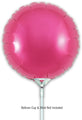 A shiny, round 9" Oaktree pink foil balloon with self-sealing valve, airfill only (5 per pack), is attached to a white stick and cup holder. Balloon Cup & Stick Not Included.