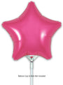 A 9" pink star-shaped Oaktree foil balloon (airfill only, self-sealing valve) is shown against a white background, attached to a white cup and stick. Text at the bottom states: Balloon Cup & Stick Not Included. Pack of 5.