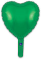 The 9" Oaktree Brand green heart foil balloon (airfill only, self-sealing valve) features a long stem and comes in packs of 5, shown against a white background.