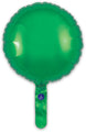 A 9" green round foil balloon with a small flat tail from Oaktree, featuring a self-sealing valve, is pictured against a plain white background. Sold in packs of five; airfill only.