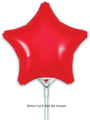 A 9" red star-shaped Oaktree foil balloon (airfill only, self-sealing, 5 per pack) is attached to a white stick holder against a white background. Text below reads, Balloon Cup & Stick Not Included.