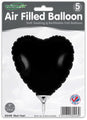 Un paquete precintado de cinco globos Oaktree de aluminio negro de 9" en forma de corazón, con la etiqueta "Airfill Only" y válvula autosellante. Rellenables y vendidos bajo la marca Oaktree.