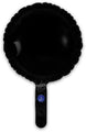 A glossy, black 9" round Oaktree foil balloon (airfill only, self-sealing valve) with a short stem and small blue sticker at the base, photographed on a white background. Pack of 5.