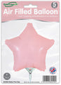 The Oaktree 9" Matte Pink Star Foil Balloon pack includes five self-sealing, refillable, air-fill only balloons made in the UK. Each balloon comes in packaging with “Air Filled Balloon” and product details.