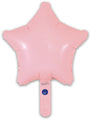 The Oaktree 9" Matte Pink Star Foil Balloon features a star shape, light pink color, short handle, and self-sealing valve; shown against a plain white background. Pack of 5. Airfill only.