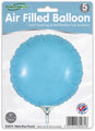Paquet de cinq ballons ronds Oaktree de 9 pouces, bleu mat, en papier d'aluminium, à gonfler uniquement avec des valves auto-obturantes. Les informations sur le produit figurent au recto et l'étiquette est fabriquée au Royaume-Uni.