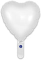 The Oaktree 9" matte white heart foil balloon features a handle, self-sealing valve, and airfill-only design. Sold in packs of 5. Shown against a plain background.