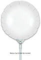 Un ballon rond blanc mat de 9 pouces en aluminium de marque Oaktree (remplissage à l'air uniquement, valve auto-obturante) présenté sur un support de bâton en plastique blanc sur fond blanc. La coupe et le bâton ne sont pas inclus. Vendu par lot de 5.