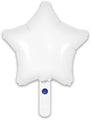 Globo de aluminio Oaktree blanco mate con forma de estrella (9", sólo con aire), válvula autosellante y cola corta. Lleva una pequeña etiqueta circular azul cerca de la base. Diseño liso, se vende en paquetes de 5 unidades.