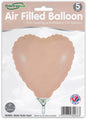 Oaktree 9" air-filled matte nude heart foil balloons, featuring a self-sealing valve. Pack includes 5 pieces.