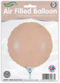 Ballons ronds en papier d'aluminium Oaktree 9" nude mat, à remplir d'air uniquement avec une valve auto-obturante, 5 par paquet. L'emballage présente un grand ballon de couleur nude au centre.