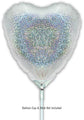 The Oaktree 9" holographic silver heart foil balloon (airfill only, self-sealing, 5 per pack) has a glittery look. Balloon cup & stick not included.
