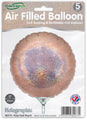 The Oaktree 9" holographic rose gold round foil balloon is air-fill only, self-sealing, refillable, and made in the UK. Each pack contains 5 balloons.