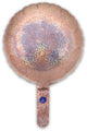 A 9" round holographic rose gold foil balloon by Oaktree, airfill only with self-sealing valve, features a sparkling finish and an attached handle for a lollipop-like look; comes in a pack of 5.