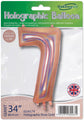 Globo número 7 holográfico de oro rosa de 34" de Oaktree, empaquetado con el logotipo de Oaktree y una bandera británica, mide 86,4 cm de alto.