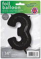 The 34" Number 3 Black Oaktree Foil Balloon by Oaktree can be filled with helium or air.