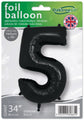 The Oaktree 34" Number 5 Black Foil Balloon can be filled with helium or air. Featuring a UK flag emblem stating "Designed and Made in the UK," this balloon is perfect for parties and special events.