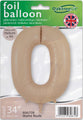 The 34" Number 0 Matte Nude Oaktree Foil Balloon by Oaktree is a packaged foil balloon for helium or air inflation, featuring a British flag and multilingual packaging.