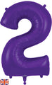 A large, shiny 34″ Number 2 Purple Oaktree Foil Balloon from Oaktree, with a small UK flag in the bottom left corner.