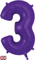 A 34″ Oaktree purple foil balloon in the shape of the number 3, featuring a small UK flag in the bottom left corner.