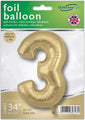 The Oaktree 34" Number 3 Silk Gold Foil Balloon comes in branded green and white packaging with instructions for inflating with helium or air.