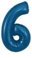 A 34″ metallic navy blue number 6 foil balloon from Oaktree is displayed against a white background.