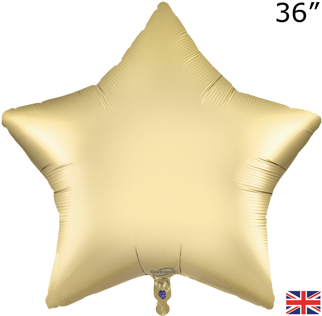 Uninflated Balloon Made by Oaktree UK. Balloon Size Measures  36" Pure Gold Star Packaged.