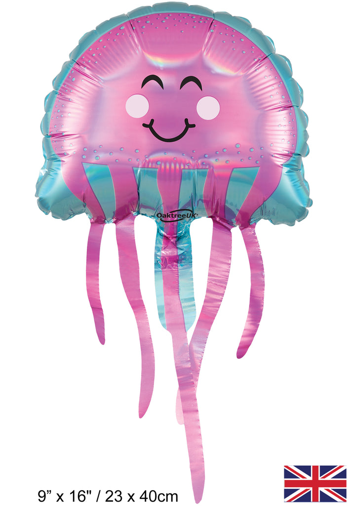 Uninflated Balloon Made by Oaktree UK. Balloon Size Measures  Mini Shape 9" x 16" Jellyfish Iridescent (For Air) Packaged.