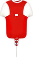 El globo de aluminio Oaktree 11" Airfill Only Sports Shirt presenta un diseño metálico rojo y blanco, con forma de camiseta deportiva, parche rectangular blanco en el pecho y asa en la parte inferior; sólo inflado con aire.