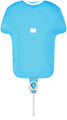Un globo Oaktree 11" Airfill Only Sports Shirt Light Blue Metallic foil, en forma de T con un conector blanco y un tubo en la parte inferior central, aislado sobre fondo blanco.