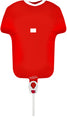 Le ballon de 11 pouces en papier d'aluminium Oaktree Brand Sports Shirt Red Metallic se gonfle d'air, présente un rectangle blanc sur la poitrine et est monté sur un support blanc avec un bouton rouge et une étiquette QuickPlay - idéal pour les décorations de fêtes sur le thème du sport.